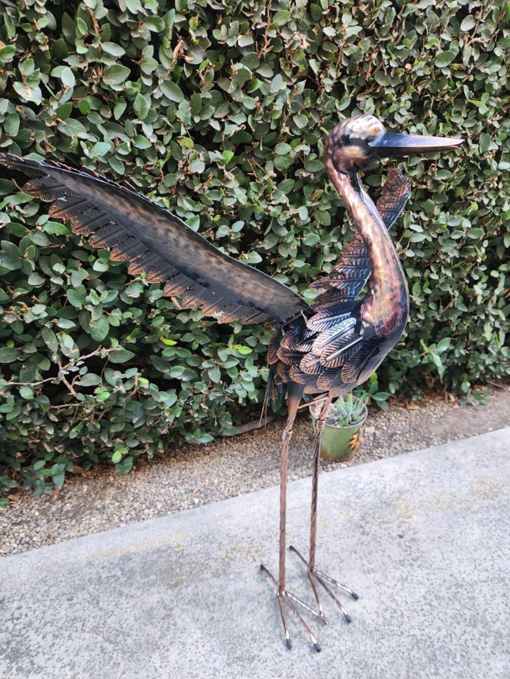 28" H, Metal Bronze Heron Statue Looking Down Garden Decor